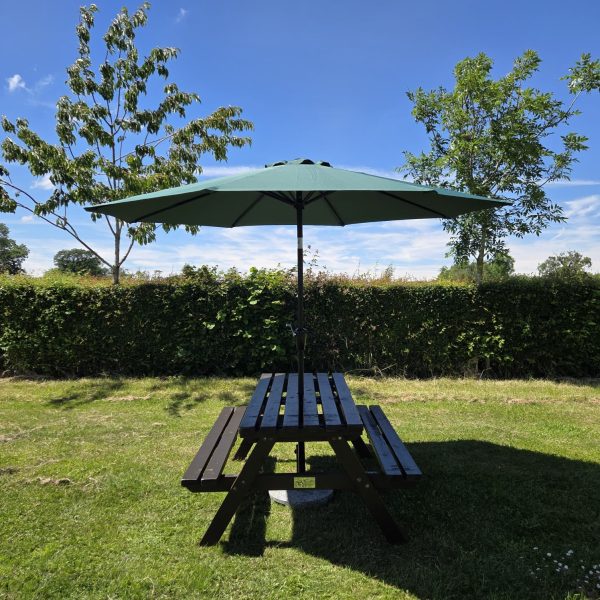 Picnic Table & Green Umbrella Picnic Table & Green Umbrella
