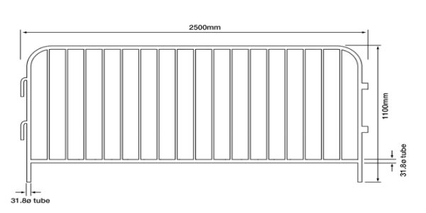 Crowd barrier fence panel constructed from 38.1 mm diameter galvanized steel frame - BE Event Hire