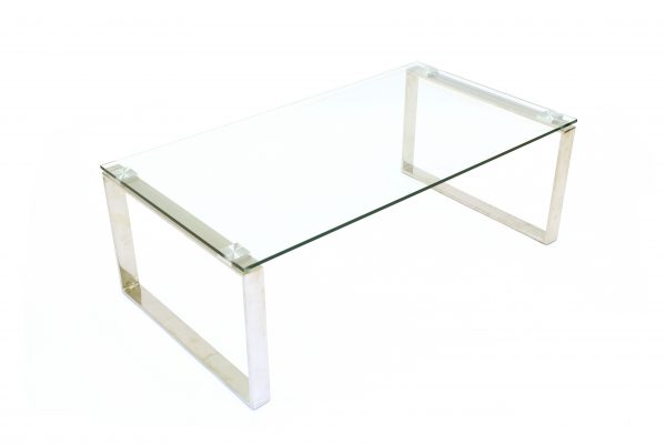 John Lewis Glass coffee table with silver metal legs - BE Event Hire