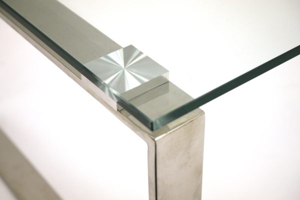 Glass coffee table with silver metal legs - BE Event Hire Glass coffee table with silver metal legs - BE Event Hire