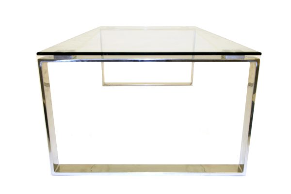 Glass coffee table with silver metal legs - BE Event Hire Glass coffee table with silver metal legs - BE Event Hire