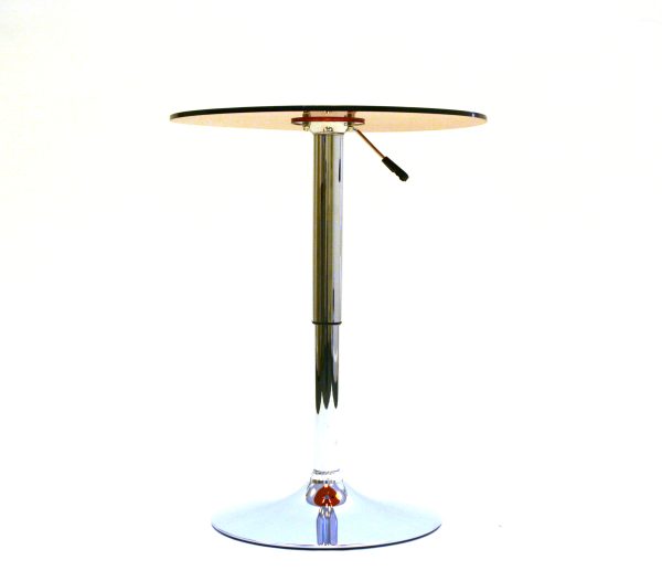 Red Acrylic Bistro Table - 60cm diameter red acrylic swivel gas lift table with a chrome metal base - BE Event Hire