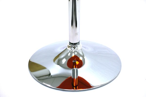 Red Acrylic Bistro Table - 60cm diameter red acrylic swivel gas lift table with a chrome metal base - BE Event Hire