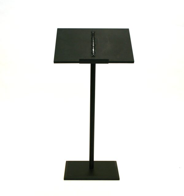 Black lectern Black powder coated carbon steel lectern with attached ring binders - BE Event Hire