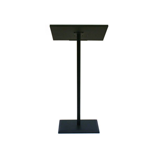 Black lectern Black powder coated carbon steel lectern with attached ring binders - BE Event Hire