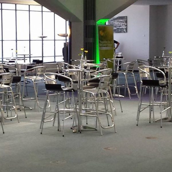 Aluminium High Stools and Black bar stools - BE Event Hire