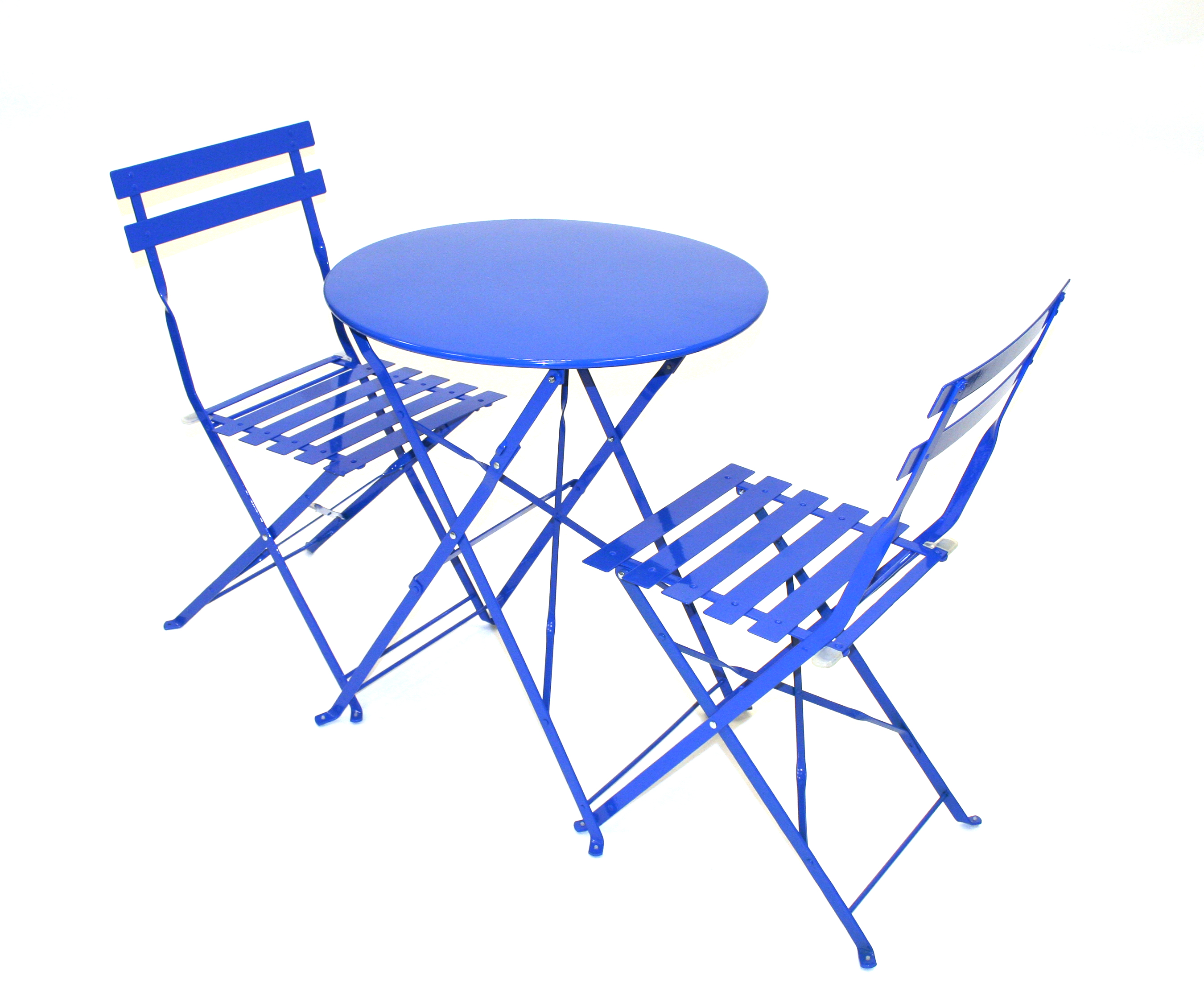 Blue Metal Folding Bistro Chair & Table Set For Hire - BE ...