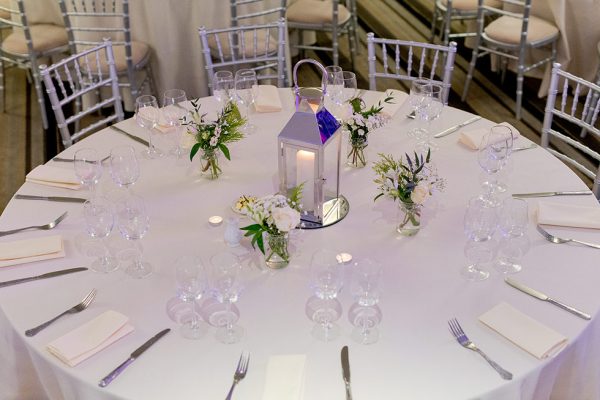 5’6” Round Table Hire with Silver Chairs - Event Set Up - BE Event Furniture Hire