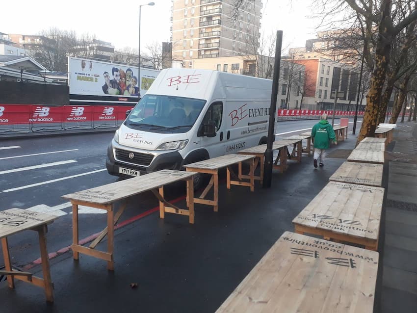 Trestle Table Hired for London Marathon Drinks Stations - BE Event Furniture Hire