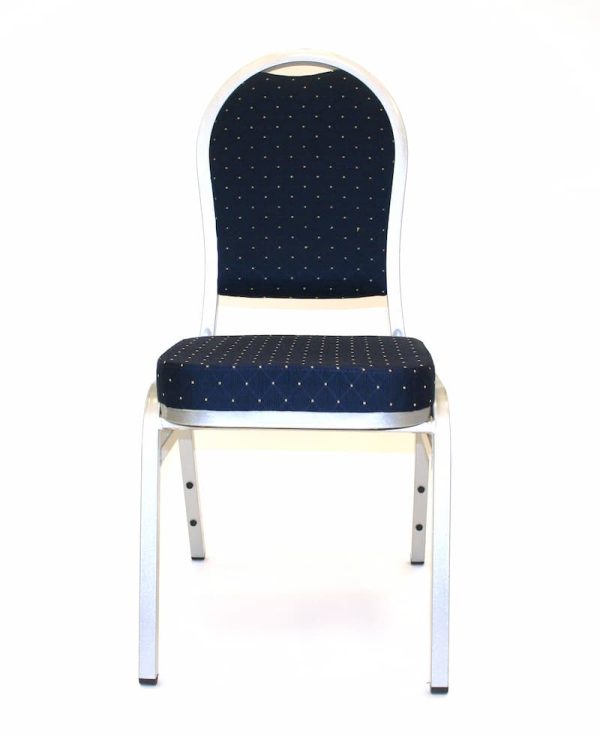 Blue and Silver Banquet Chair Hire - Front View - BE Event Furniture Hire