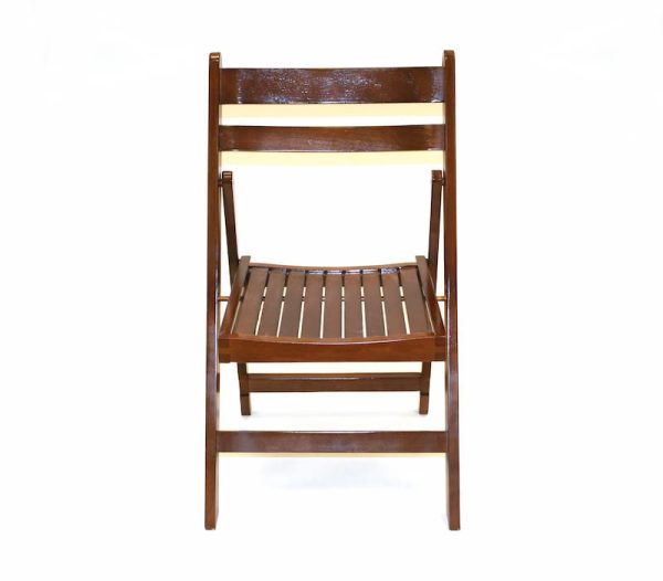 Brown Wooden Folding Chair Hire - Back View - BE Event Furniture Hire