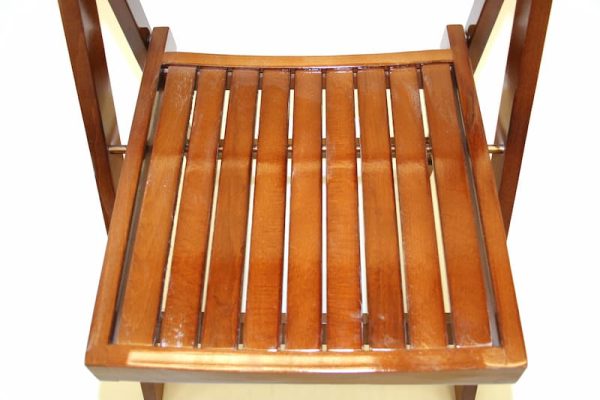 Brown Wooden Folding Chair Hire - Seat View - BE Event Furniture Hire