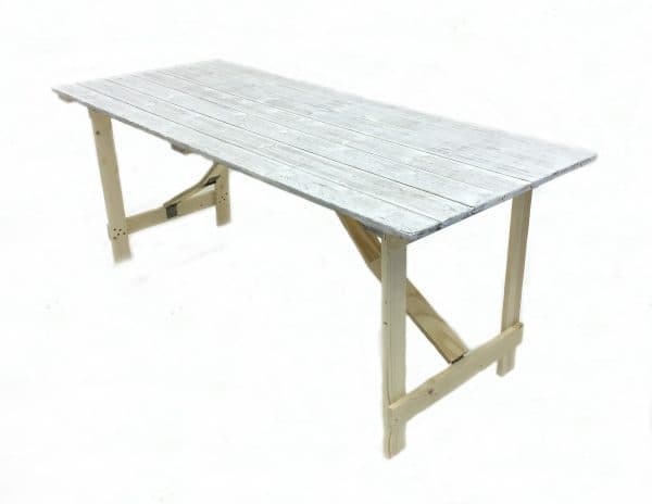 6’x 2’6” Limewash Distressed Trestle Table Hire - BE Event Furniture Hire