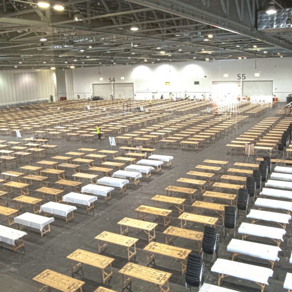 Over 4,000 wooden trestle tables in use at London ExCel