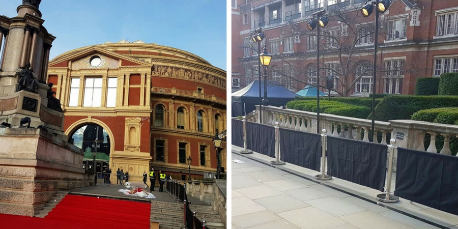 Cafe style crowd control barriers used at Royal Albert Hall