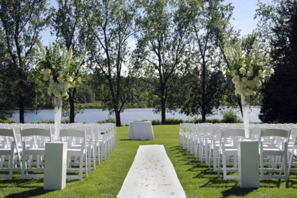 White wooden folding chairs