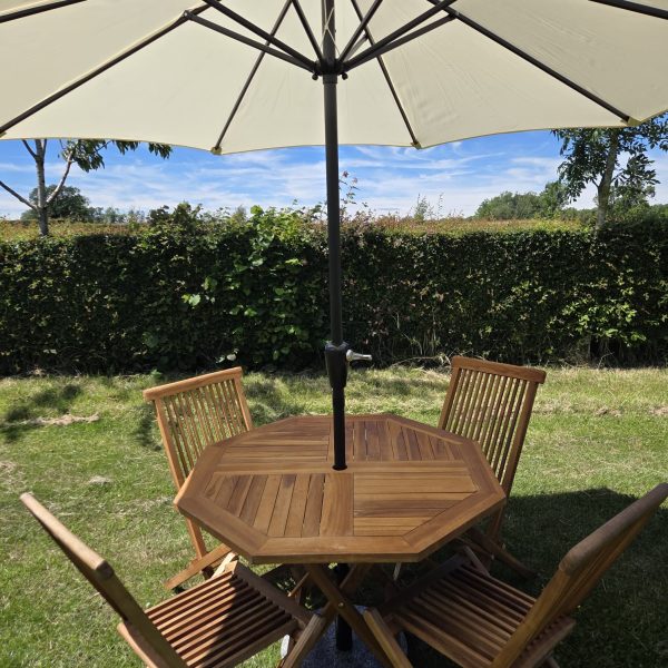 Cream Umbrella & Teak Set Cream Umbrella & Teak Set