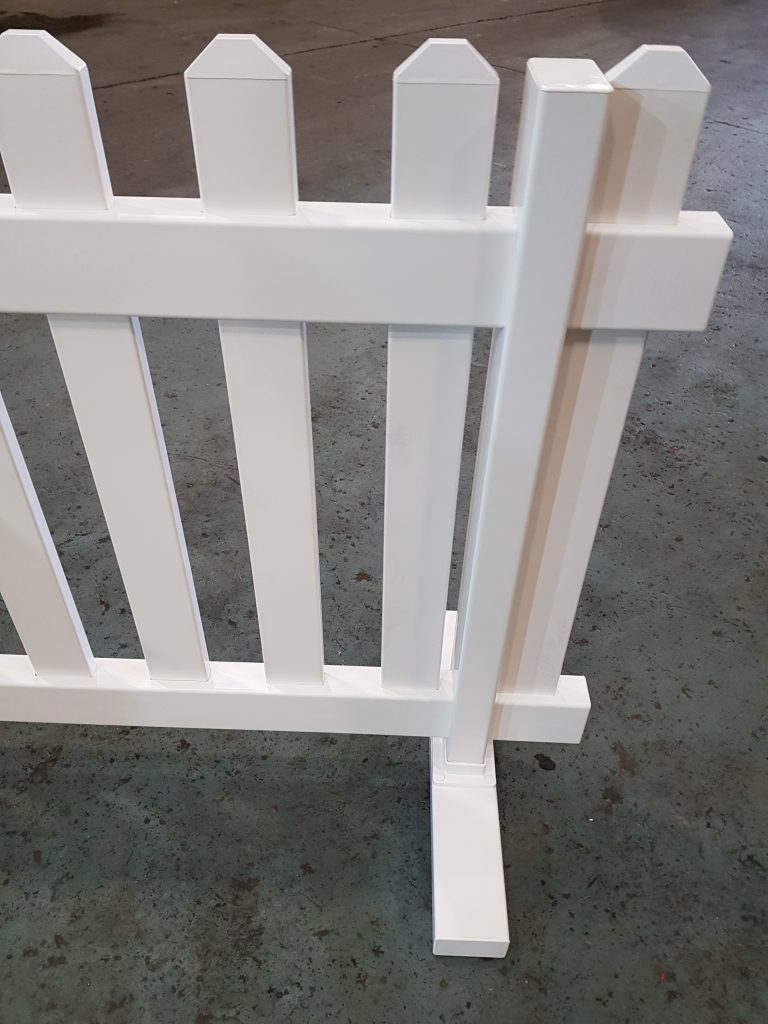 White Freestanding Plastic Picket Fence for Hire BE Event Hire