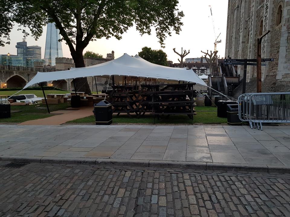 Picnic Benches inside the Tower of London - BE Event Hire