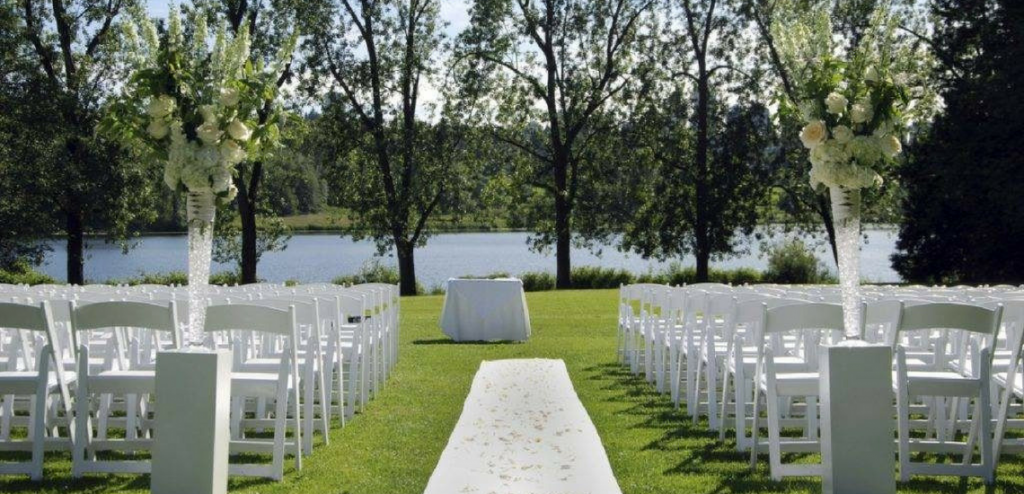 White Wooden Folding Chairs for Outdoor Wedding Ceremony - BE Event Hire