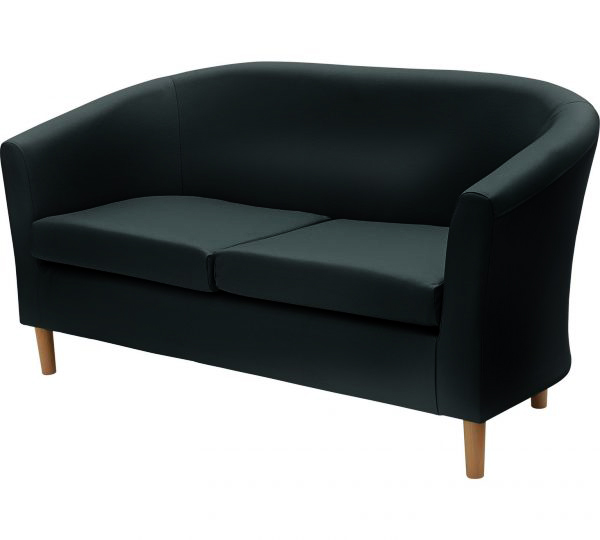 Black 2 seater tub sofa for hire ideal for green rooms and trade stands