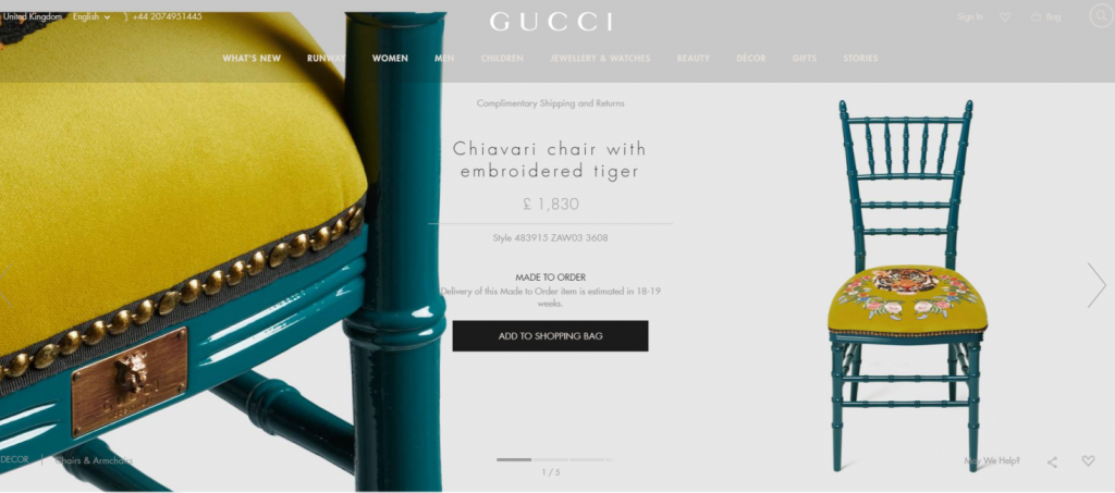 Gucci is making and designing Chiavari Chairs - BE Event Hire