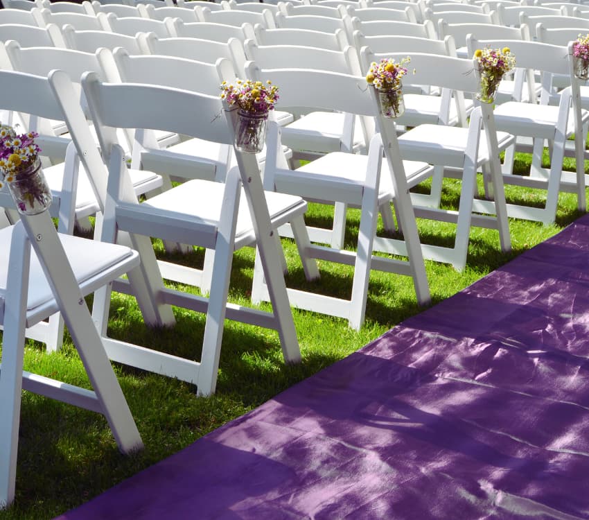 White Wooden Folding Chairs for Garden Wedding Ceremony - BE Event Furniture Hire