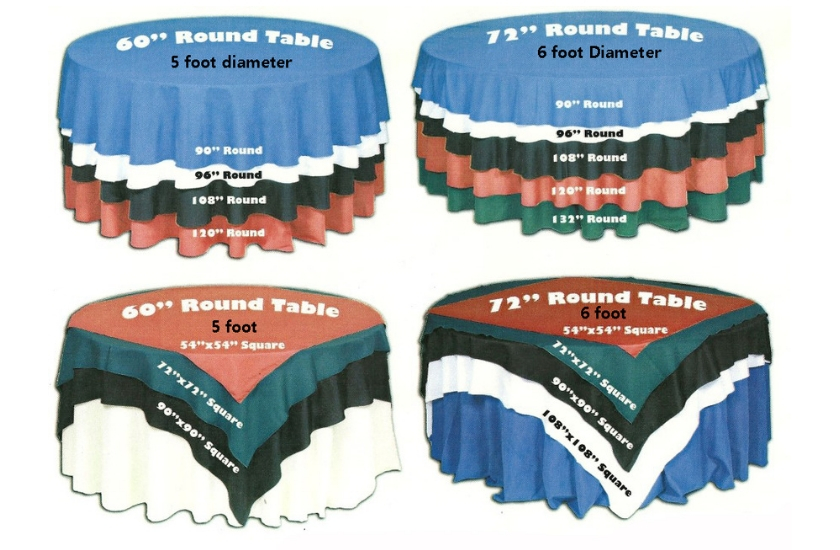 Table Hire Guide Be Furniture, 6 Foot Round Table What Size Tablecloth