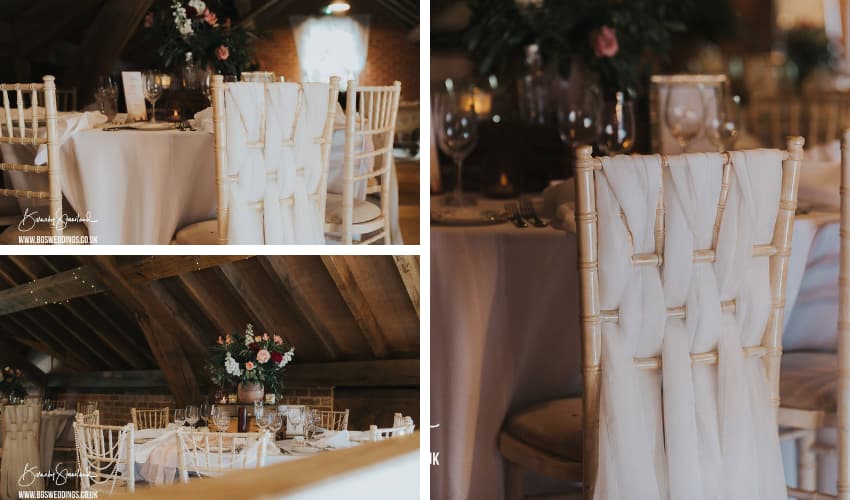 Limewashed chiavari chairs in barn wedding setting - BE Event Furniture Hire