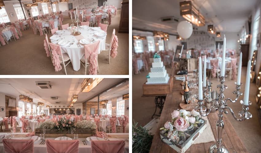 layout using chiavari chairs, candelabras and dusky salmon - BE Event Furniture Hire