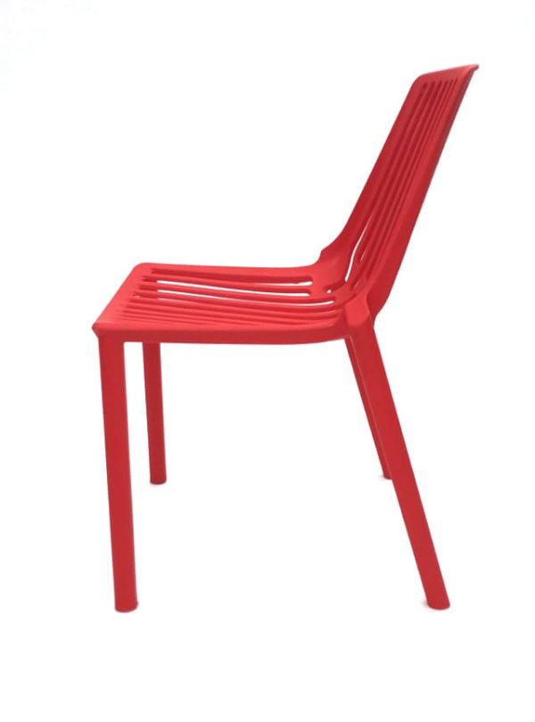 Red Stacking Weatherproof Lisbon Chair Hire - Side - BE Event Furniture Hire