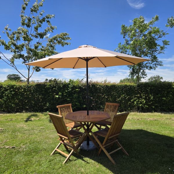 Khaki Umbrella & Teak Set