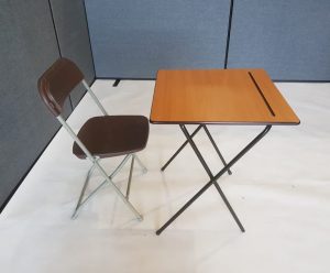 Desk and Brown Folding Chair Set - BE Event Furniture Hire
