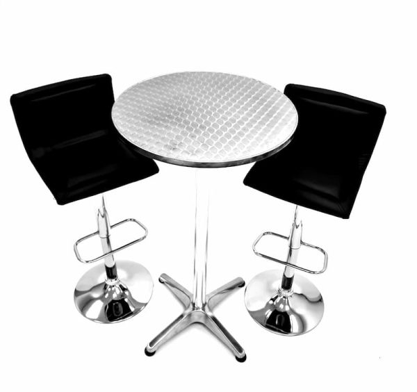 Black Leather High Stool Hire - With Aluminium High Table - BE Event Furniture Hire