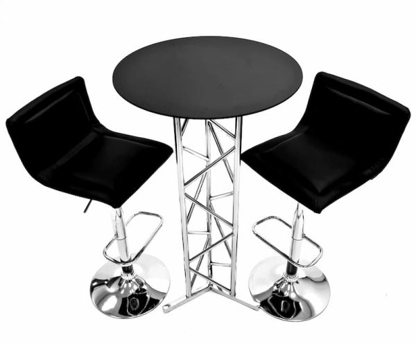 Black Leather High Stool Hire - With Chatsworth High Table - BE Event Furniture Hire
