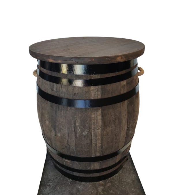Rustic Wood Barrel Table Hire - Poseur Barrel Table - BE Event Furniture Hire