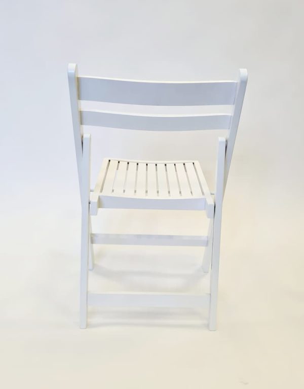 White Wooden Folding Chair Hire - Back - BE Event Furniture Hire