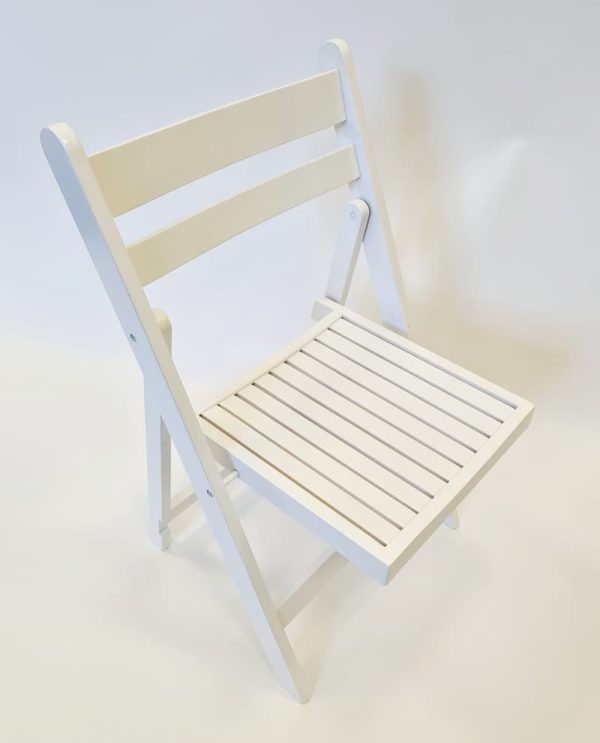 White Wooden Folding Chair Hire - Side Right - BE Event Furniture Hire