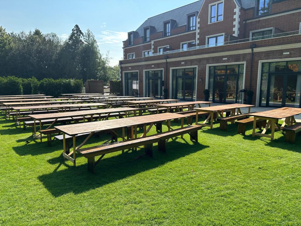 Rustic Wooden Bench Hire BE Event Hire